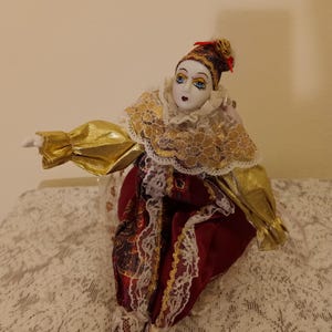 Vintage Porcelain Doll: European Baroque Fashion, Wind-Up Music Box
