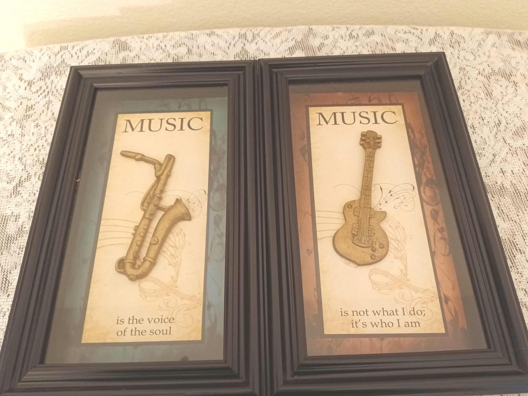 Musical Instruments Frames Two Musical Instruments 3D Pictures of a Saxophone and Electric Guitar ...