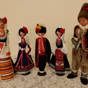 Dolls  Five Romanian Folk Doll Wearing costume from Transylvania or Maramures