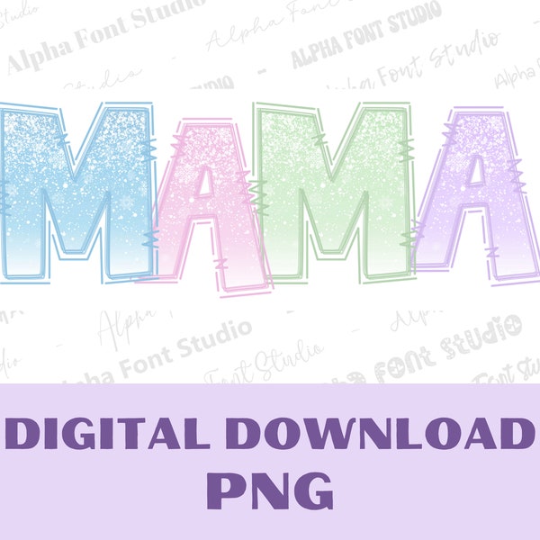 MAMA Digital Download PNG, Winter Snow design, Multi color, pastel colors, Blue, Pink, Green Purple