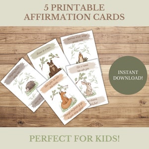 Forest Friends Affirmatiekaarten: Inspireer kinderen met positieve boodschappen uit de natuur! Afdrukbare illustraties met motiverende citaten!