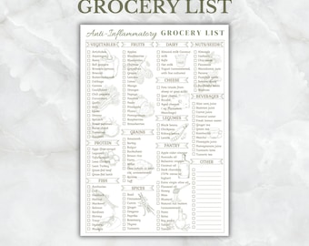 Anti-Inflammatory Grocery Shopping List - Illustrated Digital Download | Printable Healthy Food Eating Planner, Diet for Auto-Immune Disease