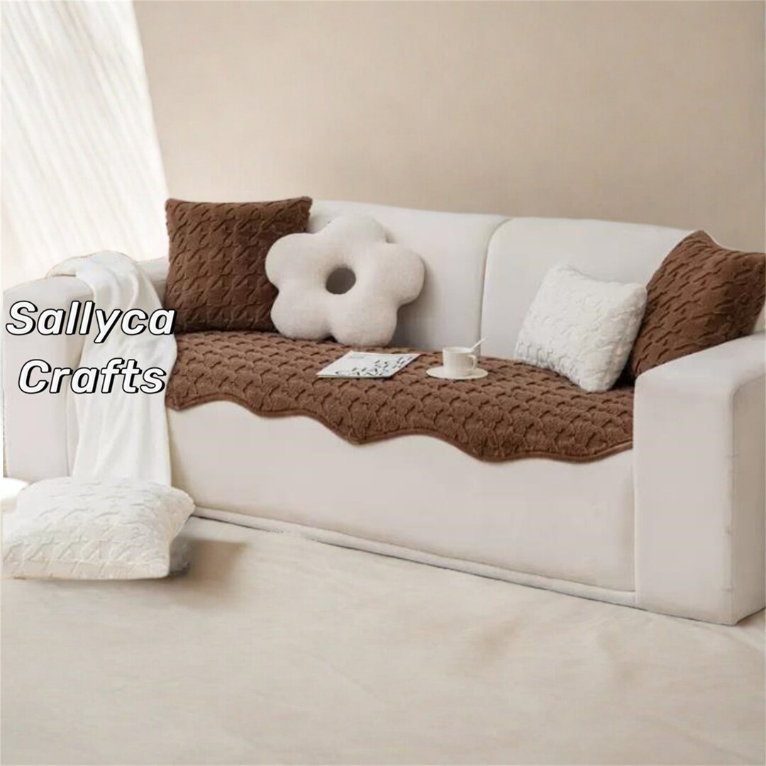 Plush Sofa Cover, Nonslip Couch Cushion, Irregular Shape Sofa