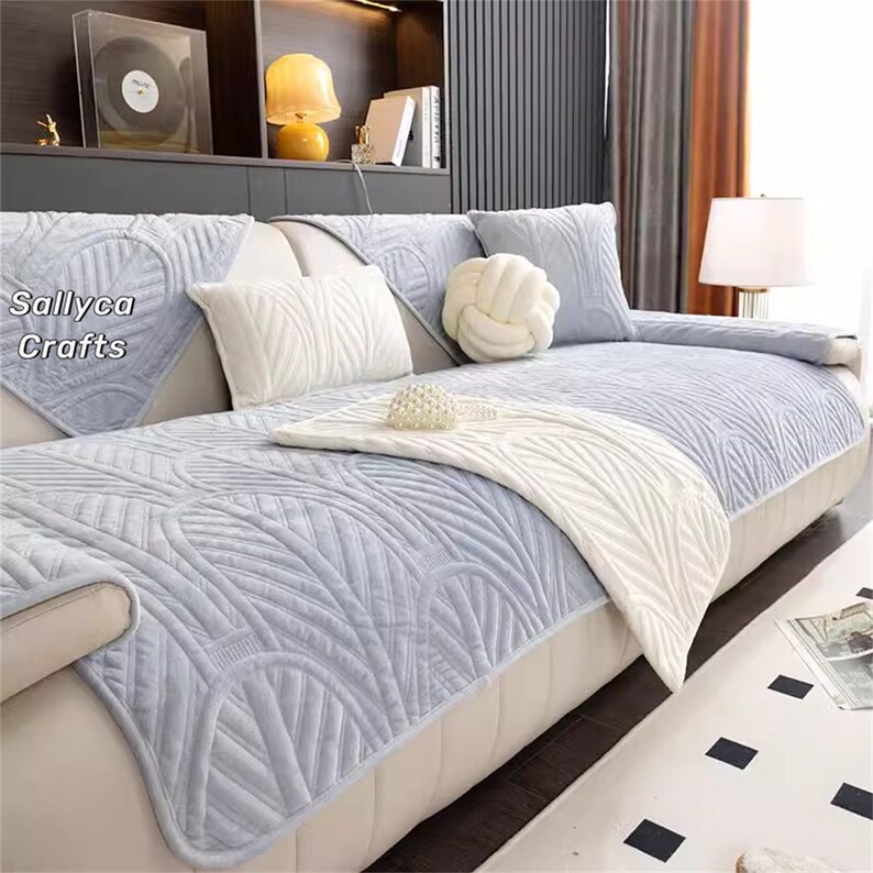 Plush Sofa Slipcovers, Retro Style Couch Cover, Separated Backrest