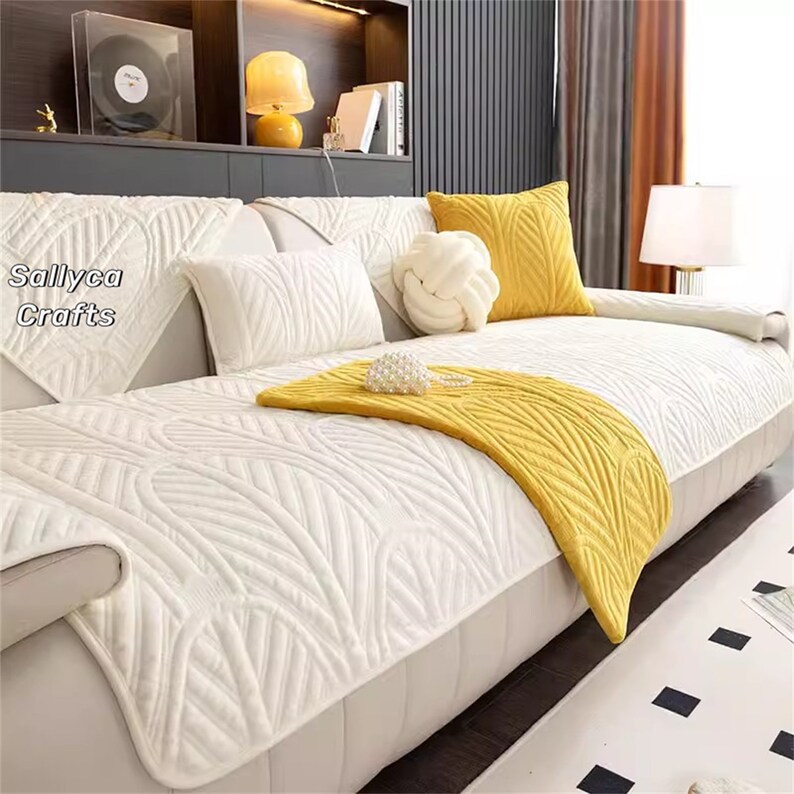 Plush Sofa Slipcovers, Retro Style Couch Cover, Separated Backrest