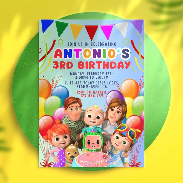 EDITABLE Melon Birthday Invitation Card / Cocome Birthday / Coco Birthday / Canva Kid Birthday Invitation