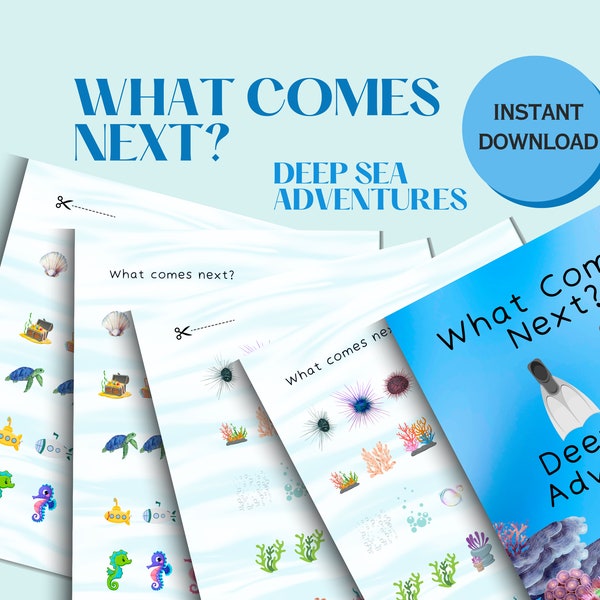 What Comes Next, Sea Activity| Patterns Learning Sheets for Kids, Homeschooling Pages, Cut & Paste Pages, Digital Downloadable Book