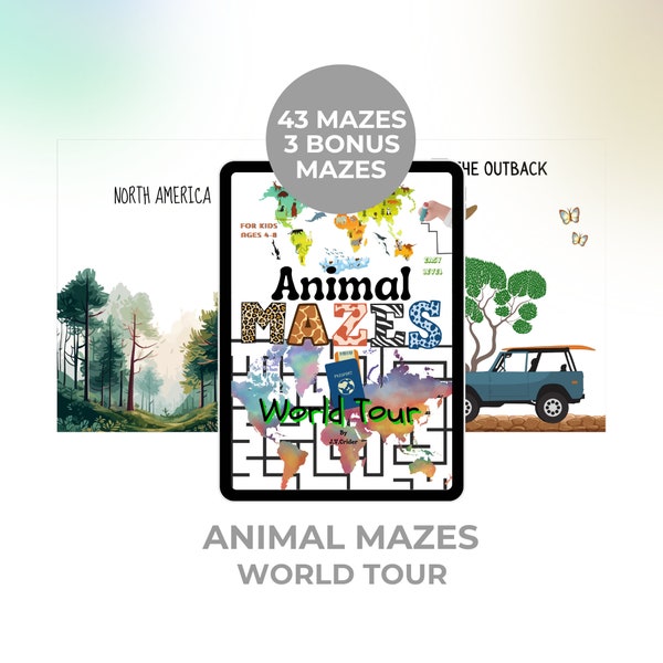 Animal Mazes World Tour, Fun Games for Home or School, Problem Solving, Maze Puzzle Book, Easy Mazes for Kids, Printable Games, Digital File