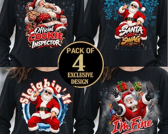 Christmas Sublimation Designs Pack PNG, Urban Santa Claus Shirt Design for Sublimation, Im Fine Christmas T-Shirt Digital Download Bundle