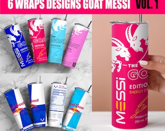 6 Digital Designs of Goat Messi, Goat Wrap for 20 oz Cup, Messi Energy Drink Wrap Design PNG. PNG Digital Download