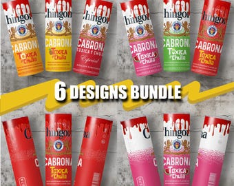 6 Pack Modelo Chelada with and without chamoy rim Seamless Sublimation Tumbler Full Wrap 8 Designs Bundle, Chingona Tumbler Wrap
