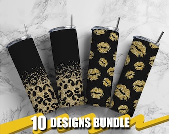 Leopard Tumbler PNG, 20oz Skinny Tumbler Sublimation Design Template, Animal Print, Leopard Tumbler Gold Glitter, Cheetah, Commercial Use