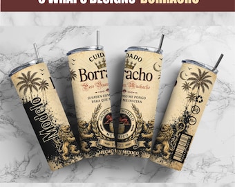 Adesivo para copo térmico Borracho PNG 20oz, design fino para sublimação, frase engraçada em espanhol, copo térmico México, presente para festa latina, download instantâneo