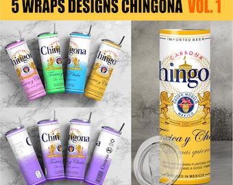 Chingona Tumbler Design, Pack of 5 Chingona Wraps for Sublimation, PNG Chingona ideal for 20 oz slim tumblers.