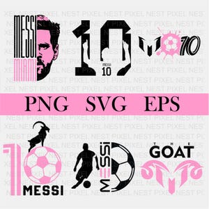 Lionel Messi 10 Svg, Bundle of international club logo's and number 10, Inter Miami, High resolution, transparent PNG for digital download