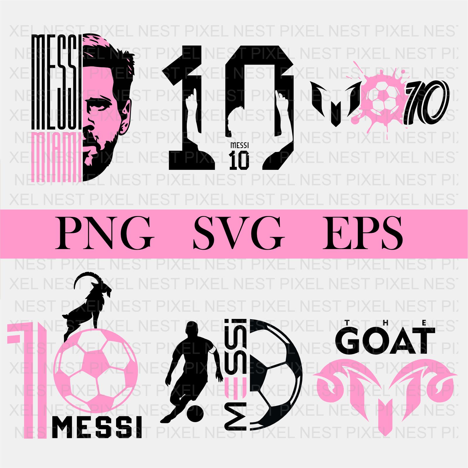 Lionel Messi 10 Svg, Bundle of international club logo's and number 10, Inter Miami, High resolution, transparent PNG for digital download