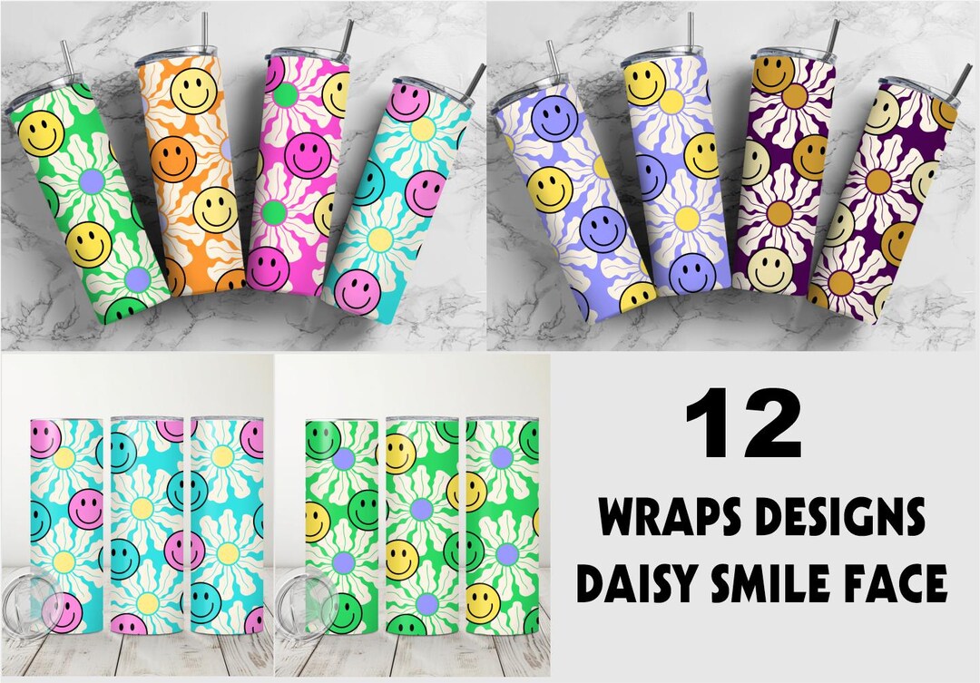 Retro Daisy Smile Face 20 Oz Skinny Tumbler PNG Sublimation Design ...