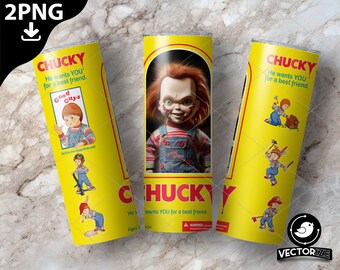 Chucky Cup Wrap 2 PNG, Chucky Toy Packaging, Chucky Sublimation, Instant Download