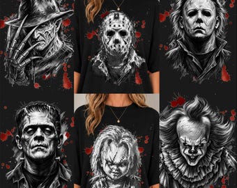 Horror Movie Characters PNG Bundle, 6 Dark Horror Designs, Halloween Shirt Graphics, Sublimation PNG, Digital Download, Printable Art