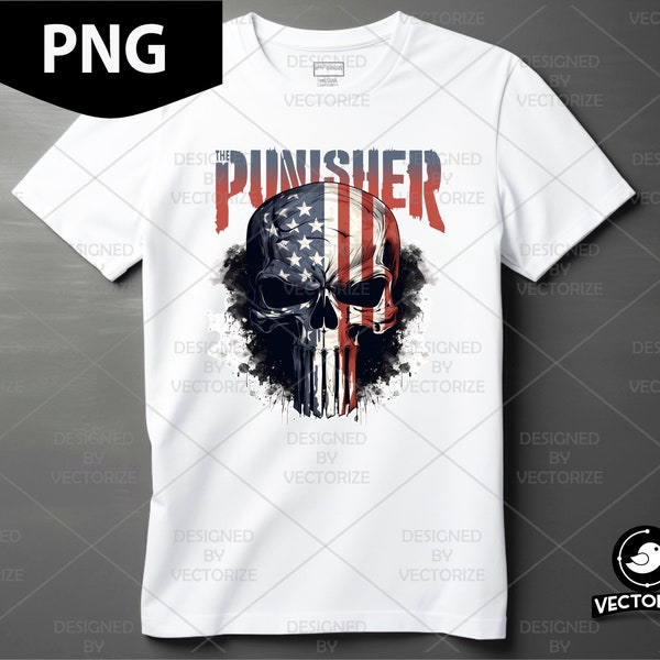 Castigador Cráneo Bandera Usa PNG, Diseño PNG Punisher para Sublimación de prendas, Cráneo Castigador PNG