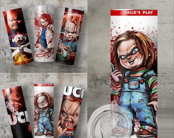 Chucky Tumbler PNG, 6 Tumbler Wrap Designs PNG, Chucky Design for Sublimation, Instant Download Ideal for 20 oz Tumblers.