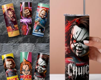 Chucky Tumbler PNG, 6 designs de adesivos para copos em PNG, design do Chucky para sublimação, download instantâneo, ideal para copos de 590 ml.