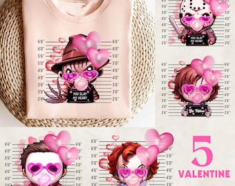 Bundle Horror Characters Valentine Png, Pink Heart Valentine Horror Bundle Png, Scary Valentine Bundle Png, Trendy Valentine Bundle Png