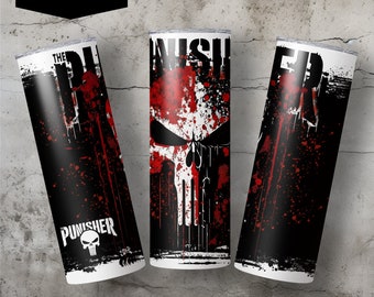Punisher Tumbler Design, Punisher Sublimation Wrap, Punisher PNG Idealny do 20-uncjowych chudych kubków