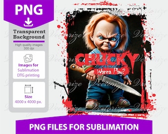 Chucky PNG, Chucky Terror Sublimacja na ubrania, Natychmiastowe pobranie