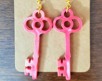 Pink Key Earrings