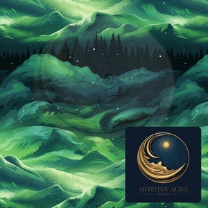 Serene Green Mountains naadloos digitaal behang, Instant Download, digitale download, naadloos beeld, mooi behang, noorderlicht