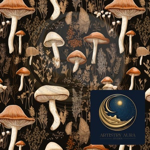 File digitale senza giunte di Boho Brown Mushroom, design Boho ispirato alla natura, download istantaneo, bellissimo sfondo, immagine senza soluzione di continuità