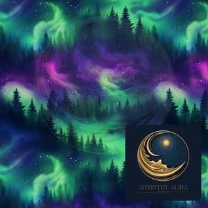 Aurora Borealis Nachthimmel, nahtlos, digitaler Download, schöne Tapete, Nordlichter Bild, nahtloses Bild, sich wiederholendes Design