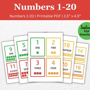 Cartes flash pour enfants, cartes Montessori à imprimer pour compter (1-20), Activités préscolaires, Cartes d'apprentissage pour tout-petits