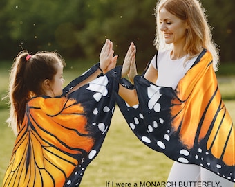 Mommy and Me Butterfly Costume, Double Layer Fairy Wings Cape for Adult Kids, Monarch Butterfly Family Costume for Halloween Dress Up