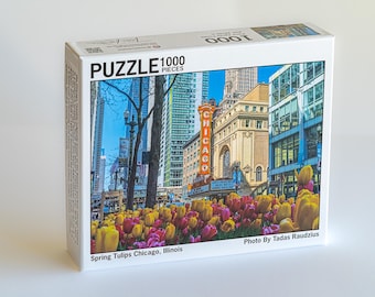 Chicago-legpuzzel 1000 stukjes, lentetulpen, Chicago theater