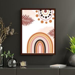 Boho Wall Art Canvas Prints, Retro Abstract Geometric Shapes Prints Wall Art, Mid Century Modern Art Decor
