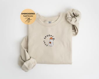 ハロウィン刺繍スウェットシャツ、ハロウィンスウェットシャツ、刺繍ハロウィンシャツ、ゴーストスウェットシャツ、不気味な季節、ブーとゴーストシャツ