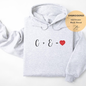 Custom Embroidered Initial Heart Sweatshirt | Personalized Couple Gift | Valentines Day Gifts | Matching Sleeve Initial Hoodie| Gift for Her