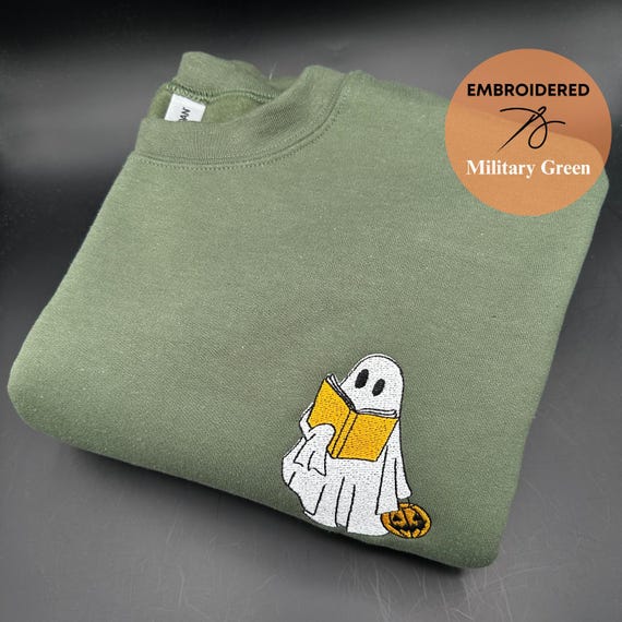 Reading Ghost, Cute Ghost Hoodies, Embroidered Ghost Book Sweatshirt, Fall Spooky Season Pullover, Halloween Teacher Bookish Librarian Gift
