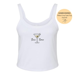 Tini Time Embroidered Tank Top: Martini Glass Design