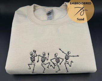 Sweat-shirt brodé squelettes dansants, sweat-shirt brodé Halloween, sweat-shirt automne, sweat-shirts saison effrayante, pull squelette