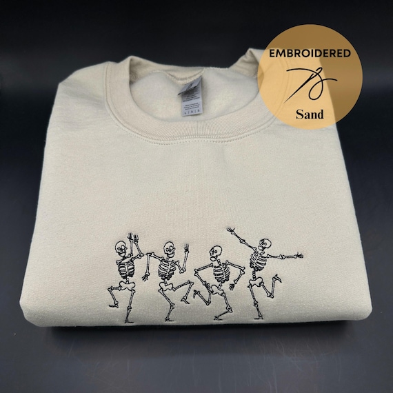 Embroidered Dancing Skeletons Sweatshirt, Embroidered Halloween Sweatshirt, Fall Sweatshirt, Spooky Season Sweatshirts, Skeleton Sweater