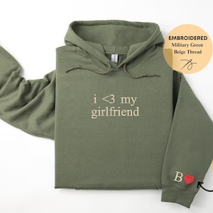 Custom Embroidered i love my girlfriend, Valentines Day Gift, Couple Matching Initial Hoodie, Personalized Gifts, Gift for Her, Gift for Him