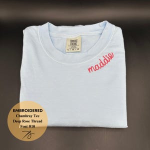 Custom Embroidered Neckline Tee, Collar Embroidery, Comfort Colors, Name Tee, Custom T shirt, Embroidered Collar Shirt, Bridal Party Gift