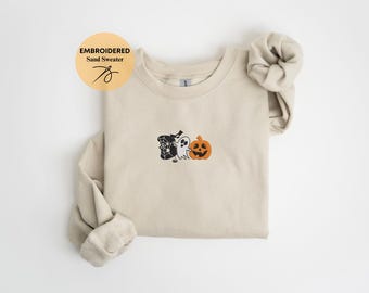刺繍入りゴーストスウェットシャツ、ハロウィンスウェットシャツ、秋スウェットシャツ、かわいいゴーストシャツ、ハロウィンクルーネック、不気味な季節、ハロウィンギフト