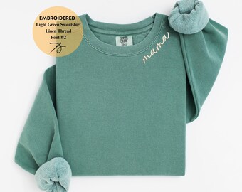 Comfort Colors刺繍入り襟、カスタム刺繍入りComfort Colors、カスタムネックライン刺繍、パーソナライズ刺繍入りスウェットシャツ