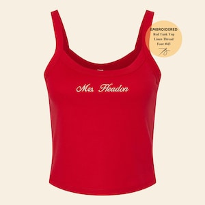 Custom Embroidered Crop Tank Top, Mrs Tank Top, Personalized Embroidered Tank Top, Mrs Bride gift, Bachelorette party idea