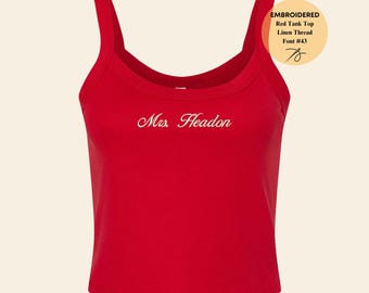 Custom Embroidered Crop Tank Top, Mrs Tank Top, Personalized Embroidered Tank Top, Mrs Bride gift, Bachelorette party idea