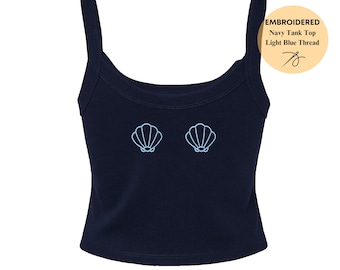 Sea Shell Embroidered Tank Top, Beach Vacation Tank Top, Seashell Bra Crop Top, Personalized Embroidered Tank